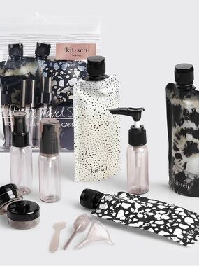 NWT Kitsch Refillable Ultimate Travel 11pc Set - Black & Ivory